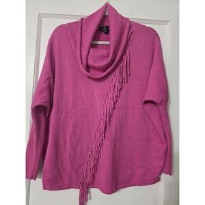 Marble Pink Oversized Cowl Neck Sweater 100% Cotton Tasseled Size Small